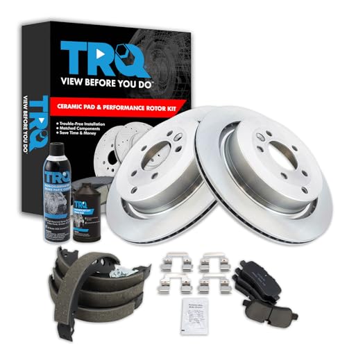 Image of TRQ Rear Brake Pad & Rotor Kit, with Chemical Kit Parking Brake Shoe Set Ceramic Compatible with 2005-2009 Land Rover LR3 2010-2016 LR4 2006-2009 Range Rover Sport