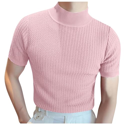 T-Shirt à Manches Courtes Homme Col Haut Tricoté Plissé