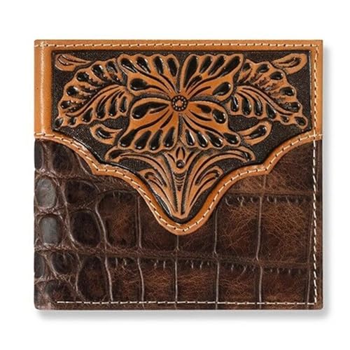 ARIAT Men's Bi-Fold Croc Floral Embossed Wallet - A3553002 One Size