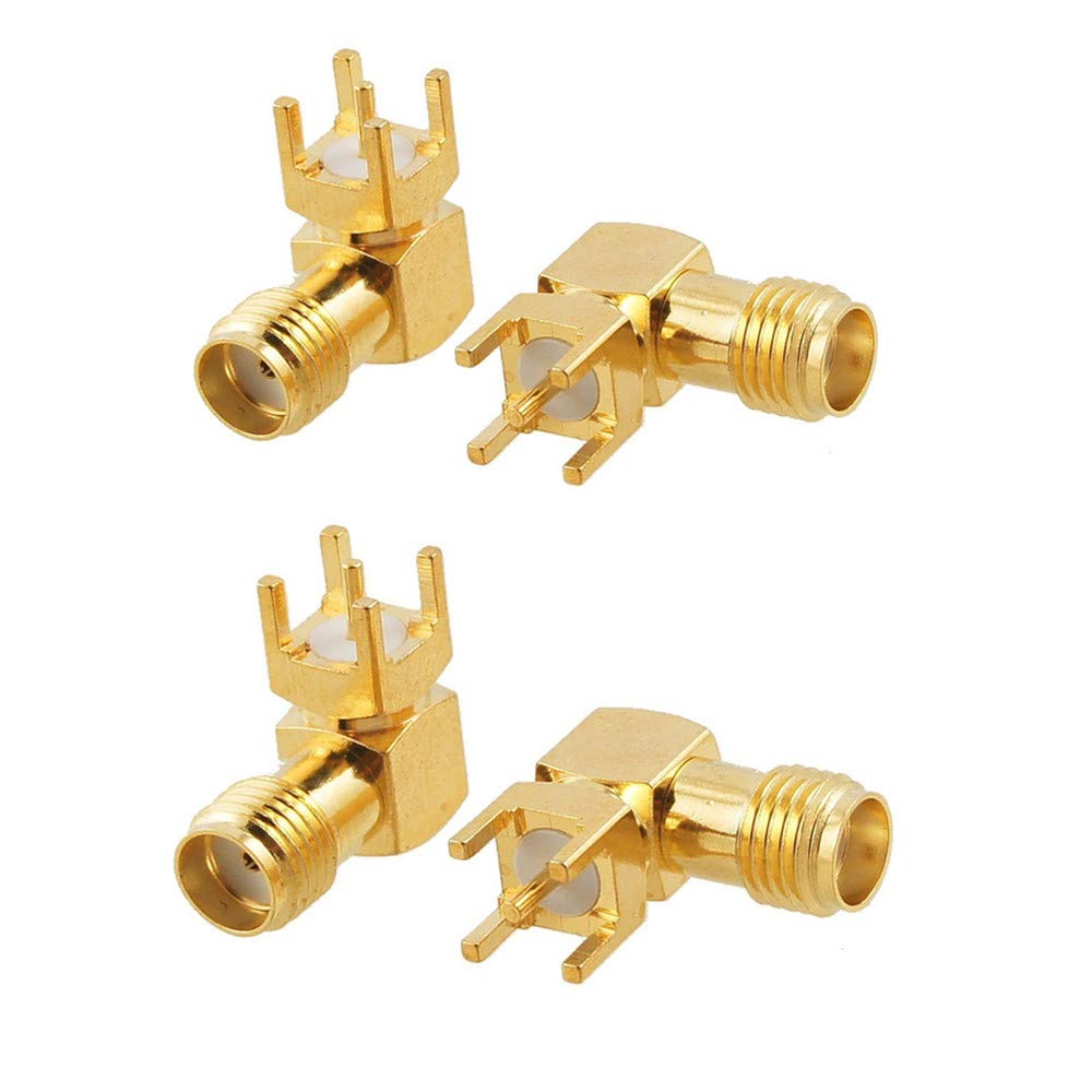 bnafesQMseller SMA Female Jack Right Angle Solder PCB Mount RF Connector Adapter 4pcs