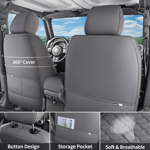 Huidasource F350 Gray Seat Covers Full Set, Full Coverage Interior Truck Car Leather Seat Cover Accessories Fit for Ford F150 2015-2025 & F250 F350 F450 2017-2025 Crew Cab XL XLT Lariat King Ranch by Huidasource - Image 2