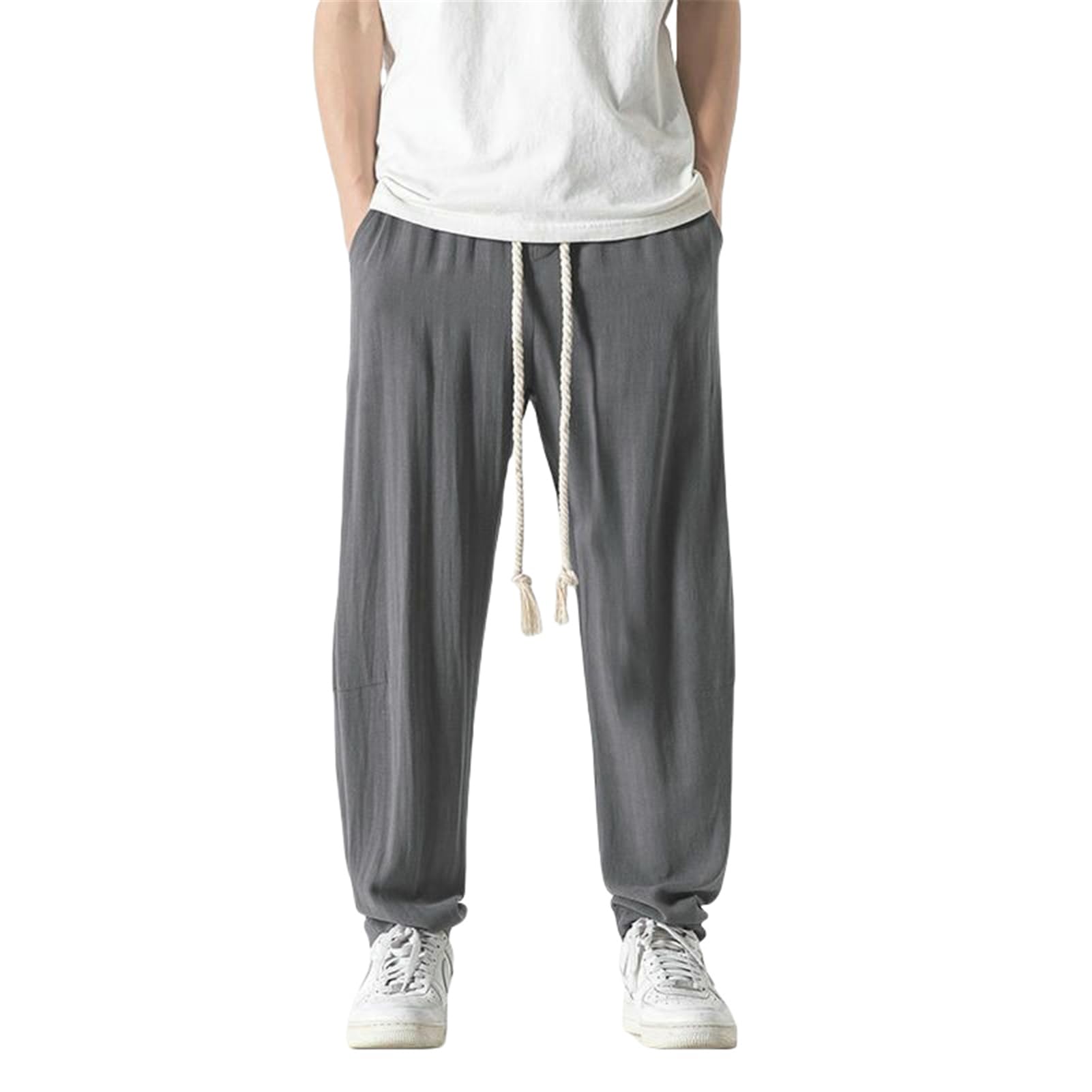 Pantalones de verano estilo chino de algodón y lino para hombre, transpirables, holgados, informales, pierna recta