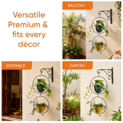 Image of AAKRITI ART CREATIONS Metal Hanging Planters Set of 2 | Handpainted Planter, Modern Art, Multicolor Glossy Finish | Outdoor & Indoor Home Decor Items | Room Decoration Artifacts, Flower Pots for Room