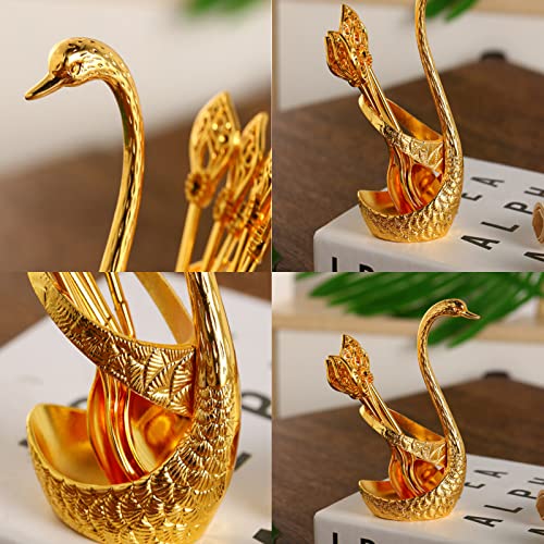 Metalen Koffiedessertlepelset, 6 Stuks Zinklegering Lepels, met Lepelhouder in Zwanenvorm, Swan Coffee Dessert Decoratieve Creatieve Serviesset, Gelden voor Desserts, Ijscrème(Goud) - Image 6