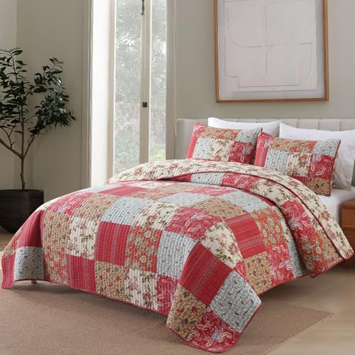 Secgo Queen Size Comforter Set- 100% Cotton Quilt Queen Size Set, Green, Sage bedspreads (90 * 96 Inch) with 2 Pillow Shams, Patchwork Reversible Lightweight Bedding