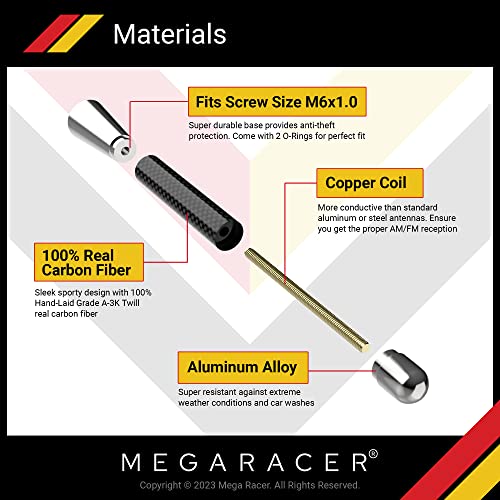 Mega Racer 3.1" Silver Carbon Fiber Motorcycle Antenna For Harley Davidson All Models 1989 – 2022, Screw-On Replacement Antenna, Copper Coil Internals, Car Wash Safe, 1 Piece #TOP3