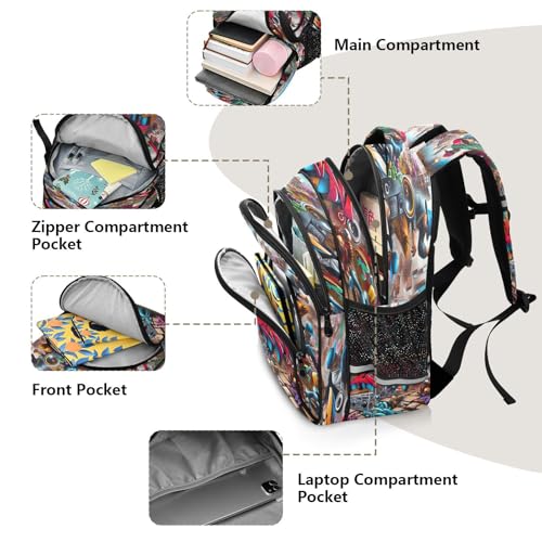 15 Inch Backpack for School Boys Girls, Girls Backpack Elementary School, Cool Wall Painting Art 6