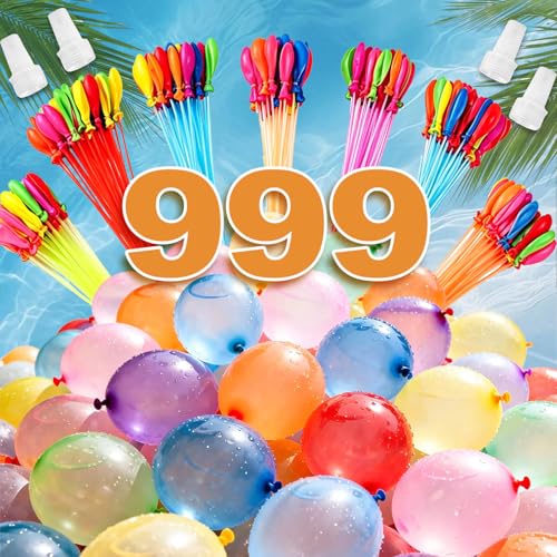 999 Piezas Globos de Agua Reutilizables,Globos de Agua Llenado Rapido Multicolore Autosellables con 4 Conexiones de Grifo,para Fiesta al Aire Libre Jardin Playa Fiestas de Verano