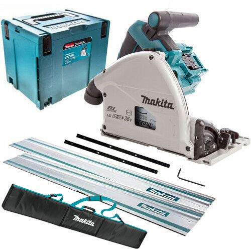 Makita DSP600ZJ Twin 18V Brushless Plunge Saw in Case with 2 x Guide Rail, Connector & Bag