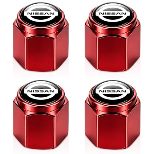 Image of Tire Valve Stem Caps Cover for Nissan Metal Car Wheel Air caps Auto Valve Stem Caps Accessories 4 Pack RED
