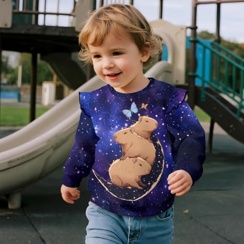 Capibara Toddler Sweatshirt Girl Long Sleeve Ruffle Pullover 1-8 Years Tops3