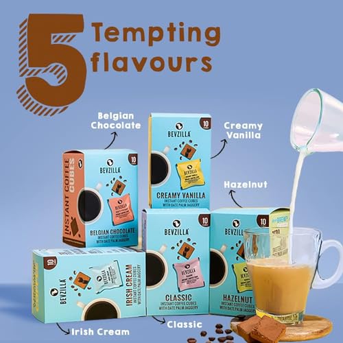 Image of Bevzilla 20 Irish Cream Instant Coffee Cubes |Made with Date Palm Jaggery & Arabica Beans | Zero Refined Sugar | Real Ingredients, No Preservatives | Perfect for Hot & Cold Coffee