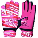 WEMORA Soccer Goalie Gloves for Kids Youth Junior Boys 4mm Anti Slip Strong Grips Palm Football Goalkeeper Gloves (Black/Pink, Size 4 Suitable for 6 to 9 Years Old, Ambidextrous)