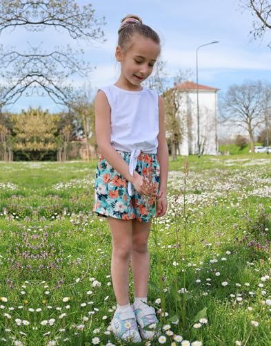 Image of Arshiner Girl's 2 Piece Outfits Tie Knot Tank Top and Paperbag Waist Pocketed Summer Short Sets