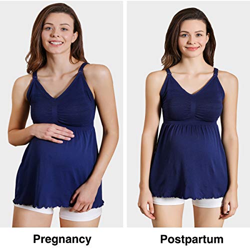 Ilovesia Women's Plus Size Nursing Tank Tops Maternity Breastfeeding With Padded Bra Cami Shirt Pack Of 2 Black+Blue Size 3Xl #TOP4