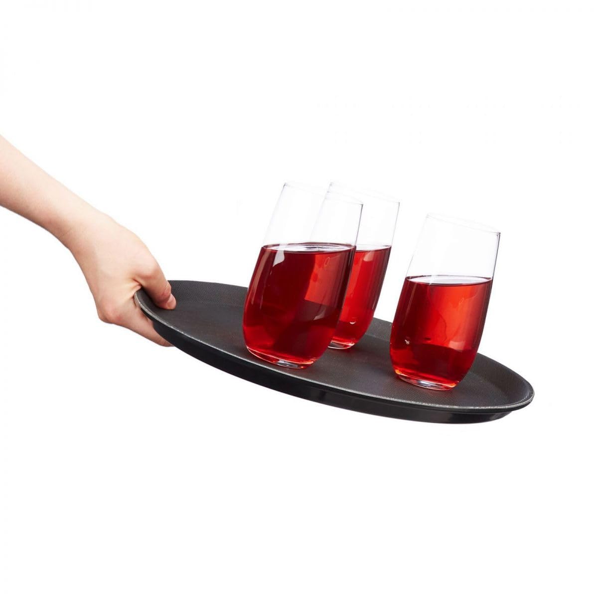 Lot de 4 Plateaux de Service Rond avec Surface antidérapante diamètre 45 cm professionel pour Bar et Restauration Couleur Noir