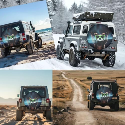 Image of Mountain Landscape Raccoon Spare Tire Cover for Rv Trailer Camper Truck SUV - Cute Raccoon Animal Wheel Protectors Cover Waterproof Fabric for Travel Camping Outdoor,Universal Fit,15 inch