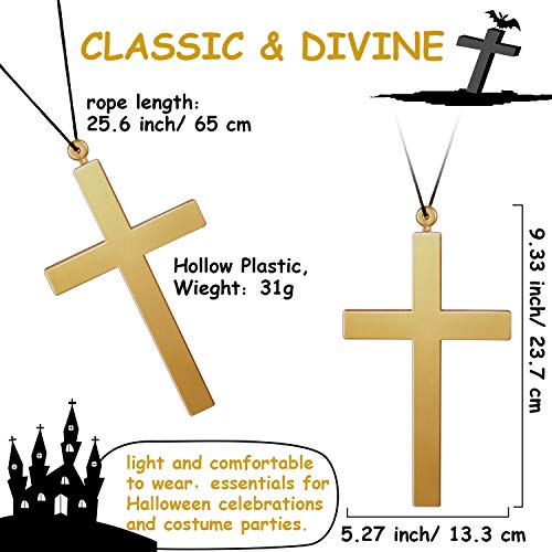 Hicarer 2 Pcs Halloween Large Cross Necklace Costume for Nun Priest Monk Gold Plastic Cosplay Church Accessory for Women Men4