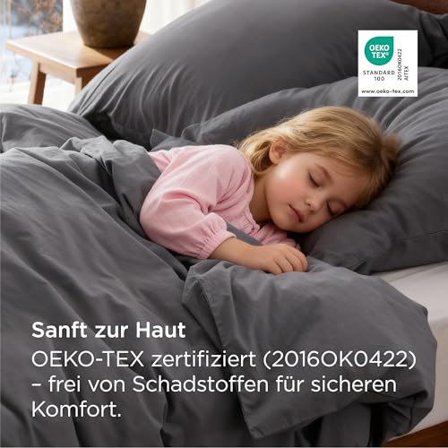 BEDSURE Bettwäsche 155x220 Baumwolle 3teilig - Anthrazit, 2 Kissen 80x80 cm – Ansicht 3