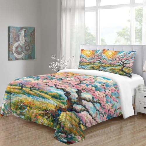 Housse de couette fermeture éclair anti-froissage parure de lit microfibre fleur de pêche 3D - 5