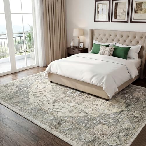 YBYX Washable Area Rug 9x12, Vintage Floral Carpet — view 3