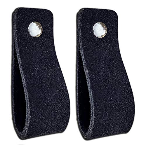 Brute Strength - Leather Drawer Pulls - Suede - Black - 2 pcs - 6-1/2 x 1 ’’ - Leather Handle - Leather Dresser Pulls - Cabinet knobs Dresser knobs - Dresser Handles