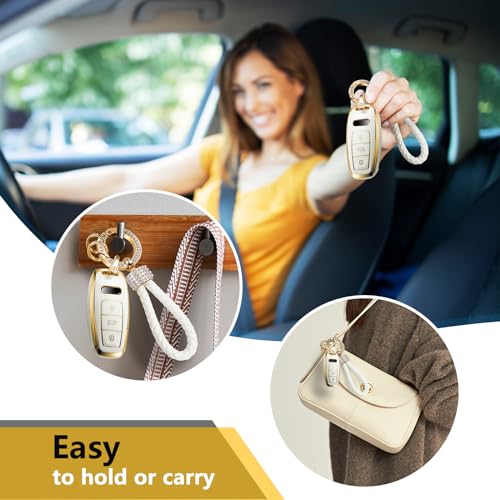 Image of Key Fob Cover for Audi, Rhinestone Loop Keychain Case, Gold Edge