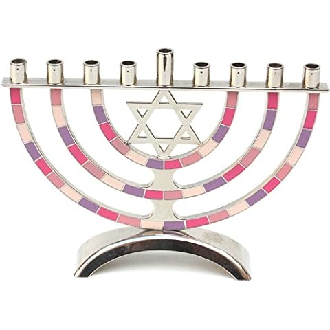 Hanukkah Menorah with 9 Branches, Pink and Purple, 18 centimetres Cover