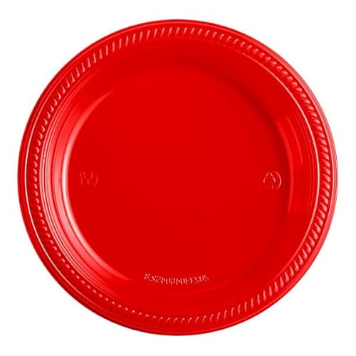 Glownary Red Plastic Plates, 7 Inch, Round Polystyrene, Embossed Rim, for Parties and Events, 1000 Count Glownary Red Plastic Plates, 7 Inch, Round Polystyrene, Embossed Rim, for Parties and Events, 1000 Count
