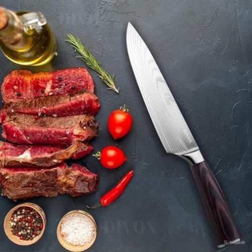 Image of DIVOX Damascus Chef Knife, Ultra Sharp Kitchen Knife, 8 inch Professional Chef's Knife, German High Carbon Stainless Steel Meat Vegetable Cutting Knives with Ergonomic Handle