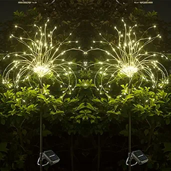 Solar Garden Lights, Solar Firework Lights 180 LEDs,Solar Powered String Light Warm White, DIY Chandelier for Garden, Patio, Yard, Flowerbed, Parties (2 Pack)