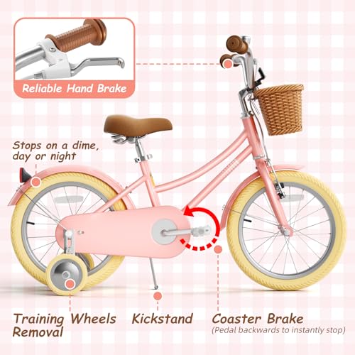 Image of 67i Girls Bike with Training Wheels 12 /14 /16 /20 Inch, Toddler Girl Bicycle for Ages 3-12, Bicicleta para Ninas with Basket, Bell, Adjustable Seat & Handlebar, Padded Seat, Chain Guard