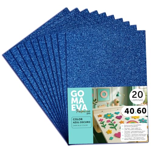 m-office Goma Eva de Purpurina para Manualidades, Goma Espuma de Colores para Proyectos Creativos, Ideales para Artes y Manualidades, Escolar o Profesional 40x60cm (Azul Oscuro Purpurina, 20uds)