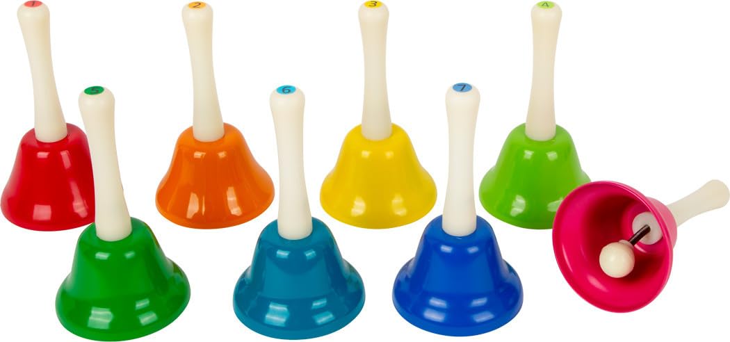Small Foot 11693 Set de Cloches à Main, 8 pièces, Jouets pour l'éducation Musicale dés Le Plus Jeune âge, Instrument de Musique en Bois, à partir de 3 Ans