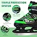 LEVYTEMP Adjustable ice Skates for Kids Boys Girls, 4 Size Triple Protection Beginner Figure Blades with Ankle Support for Outdoor and Rink,Green