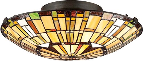 Quoizel TF1408SVB Tiffany Flush Mount Ceiling Lighting, 2-Light, 150 Watts, Vintage Bronze (6" H x 17" W