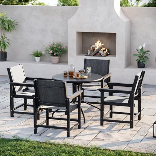 Image of Amopatio Outdoor HDPE Dining Chairs Set of 4 All-Weather Patio Chairs with Textilene Backrest Heavy Duty for Porch Backyard Deck Lawn Garden, Black