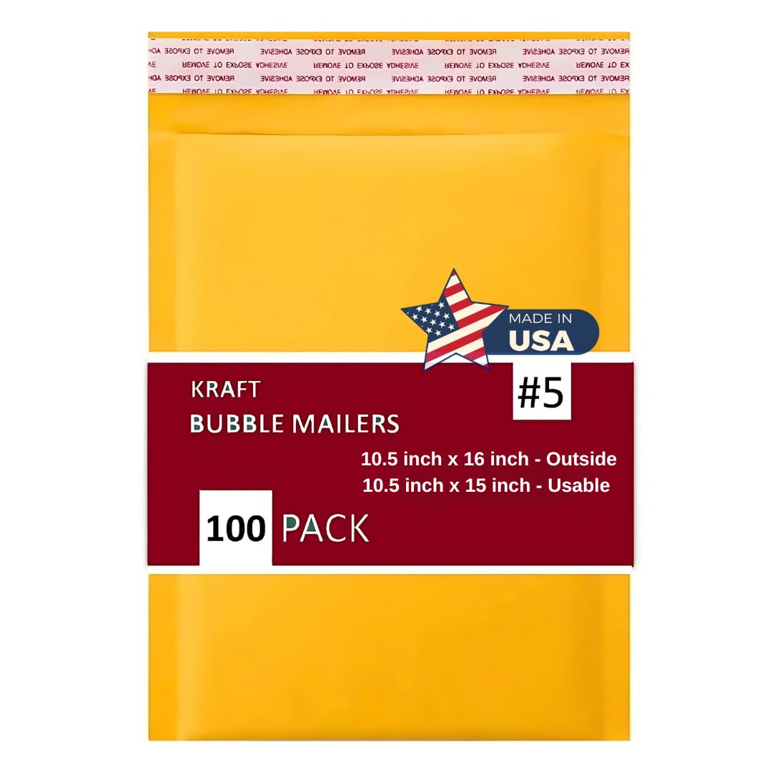 100 sobres acolchados de papel kraft de 10.5 x 16 pulgadas, paquete de 100 pulgadas, sobres acolchados amarillos, autoadhesivos, impermeables, paquete de 100 unidades