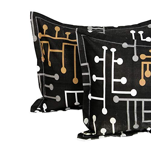 Image of Story@Home 120 TC Candy Geometric Cotton Bedsheet for Double Bed with 2 Pillow Cover -Silver Grey