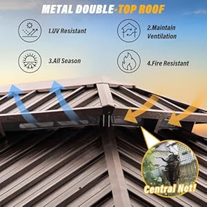 LAUSAINT HOME 10'x12' Hardtop Gazebo with Nettings and Curtains, Waterproof Permanent Heavy Duty Double Hard Roofs Gazebos with Brown Aluminum Frame for Lawn, Party LAUSAINT HOME 10×12 Hardtop Gazebo with Nettings and Curtains Waterproof Permanent Heavy Duty Double Hard Roofs Gazebos with Brown Aluminum Frame for Lawn Party