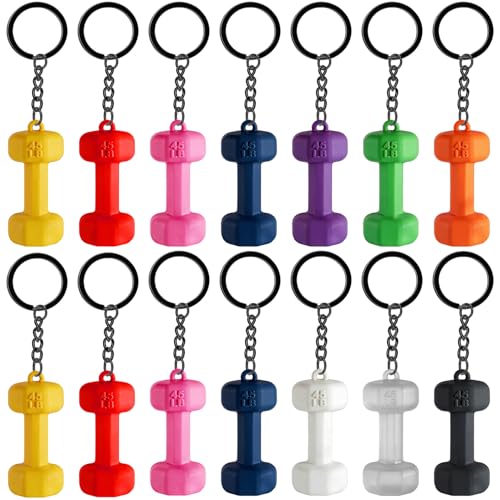 TCSYLSC 14/28Pcs Mini Dumbbell Keychains Fitness Keychain Workout Fitness Gifts for Gym Lovers Bag Charms Accessories
