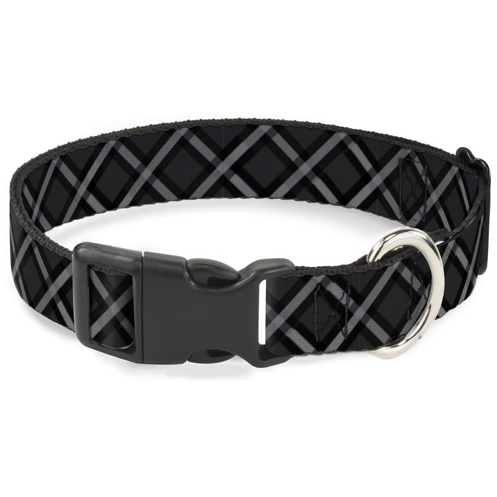 Collier pour chien réglable 38-66 cm grand chien motif carreaux plastique à clip noir