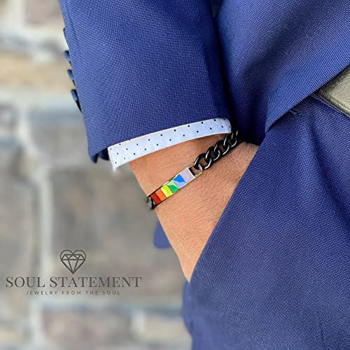 LGBTQ Accessories Quality Rainbow Bracelet Black Stainless Steel Sturdy ID Charm, Gay Pride Bracelets, LGBT Gifts2