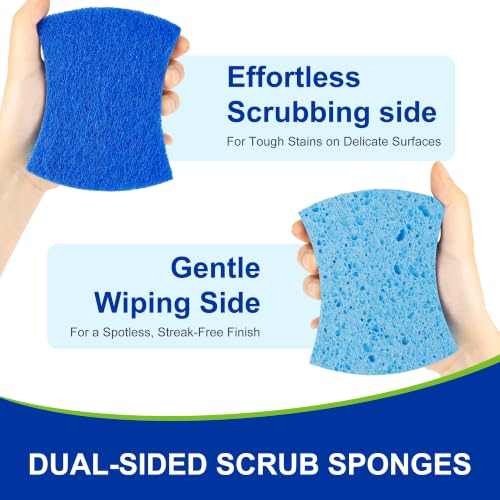 Image of LILAC Non Scratch Sponges, 12 Count, Natural Cellulose Scrub Sponge for Dishes, Non Stick Cookware, Kitchen, Bathroom, Household (Blue)