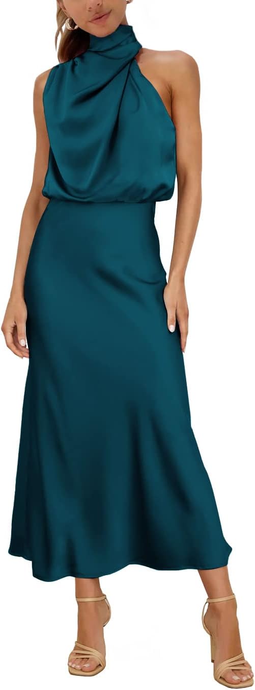 MIRGLER vestido largo elegante de satén para invitada de boda