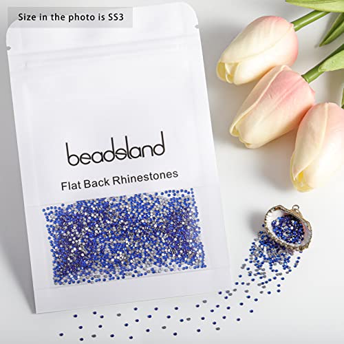 Image of Beadsland 2880pcs Flat Back Crystal Rhinestones Round Gems for Nail Art and Craft Glue Fix,Sapphire,SS3,1.2-1.4mm | Flatback Glass Gems, 1.2-1.4mm, for Nail Art Craft, Glue Fix,Royal Blue