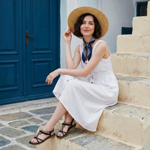 Image of Aomigoct Womens Sandals Comfortable Dressy: Summer Casual Flat Sandal for Walking - 2026 Cute Bohemian Shoes Elastic Ankle Strap