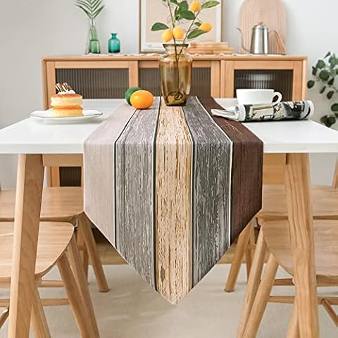 Table Runner Grey Modern Linen for Dining Table Wood Texture Stripes Coloured Rustic Old Table Mat Runner Set for Living Room Kitchen Table Party Wedding 33 x 183 cm Cover
