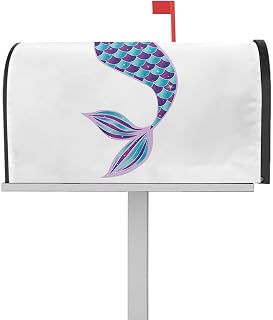 Mailbox Cover Magnetic Mermaid Tail Blue Fish Scales on White Mailbox Covers Standard Size 21x18in,Mailbox Covers Wrap Post Letter Box Cover for Garden Yard Outdoor Decor Summer Ocean Theme