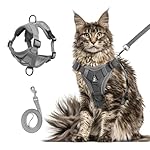 cat Chest Harness and Leash, Anti-Escape Adjustable Soft mesh cat Leash and Chest Harness Set for All Types of Cats cat Vests (Grey, 16.5-22.04lb)